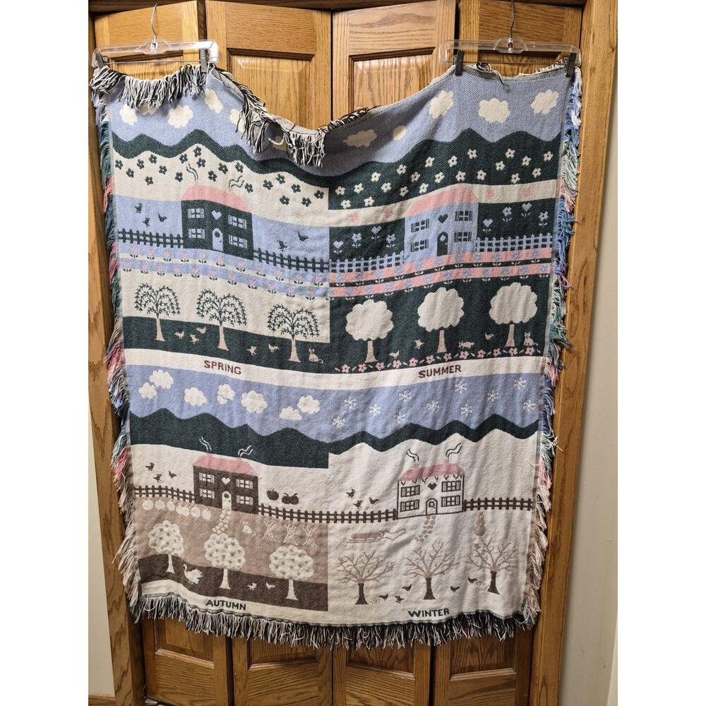 Vintage Made in USA Crown Crafts Throw Blanket Weather Seasons 54x45"